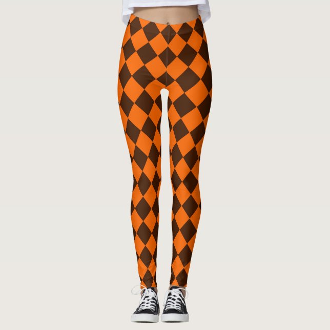 Leggings Motif Orange Brown Diamond Checker (Devant)