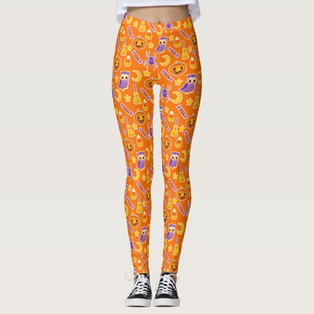 Leggings Motif orange élégant et mignon de Halloween (Devant)