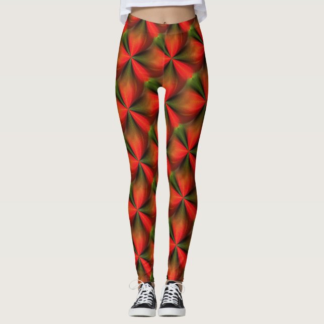 Leggings Motif Orange Et Vert Abstrait (Devant)