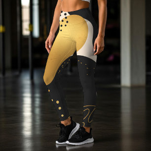Leggings Motif organique abstrait noir et or moderne