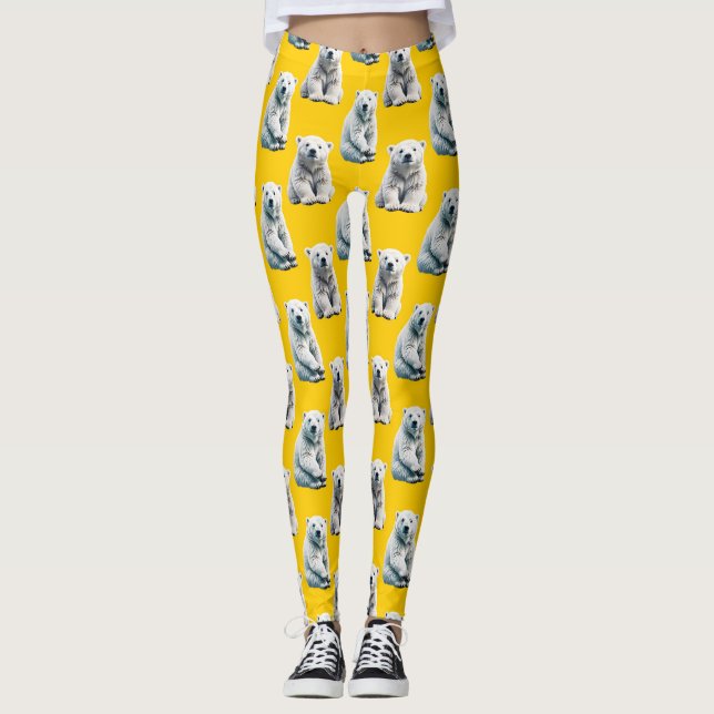 Leggings Motif Ours Polaire Sur Jaune (Devant)