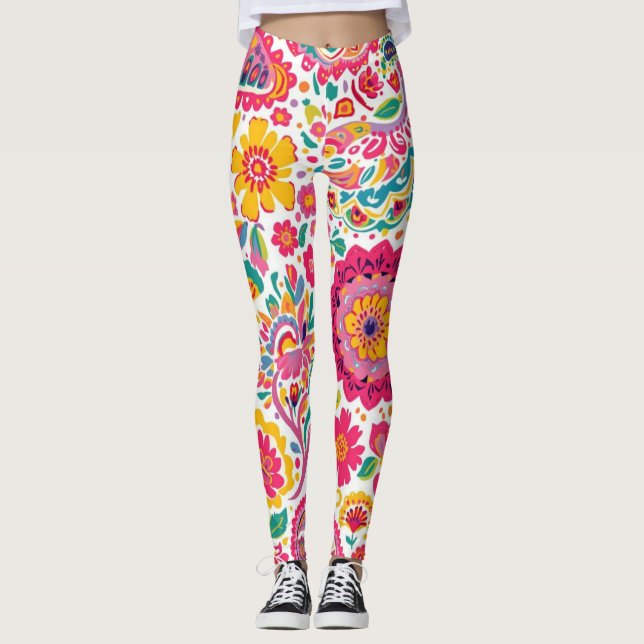 Leggings Motif Paisley Floral d'Été (Devant)