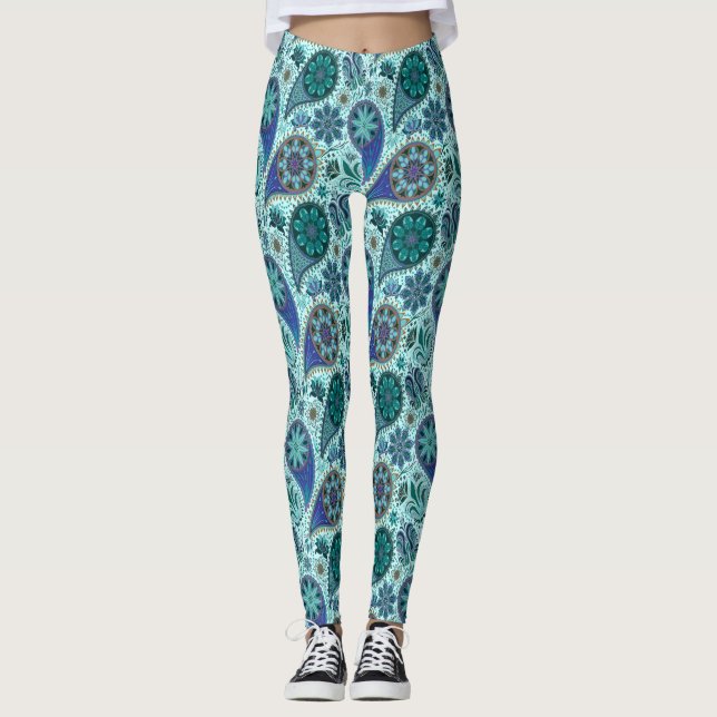 Leggings Motif Paisley Orné Bleu (Devant)