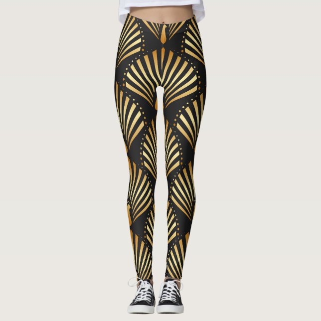 Leggings Motif paon d'or Art déco (Devant)