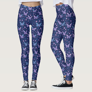 Leggings Motif papillon bleu violet romantique chic féminin