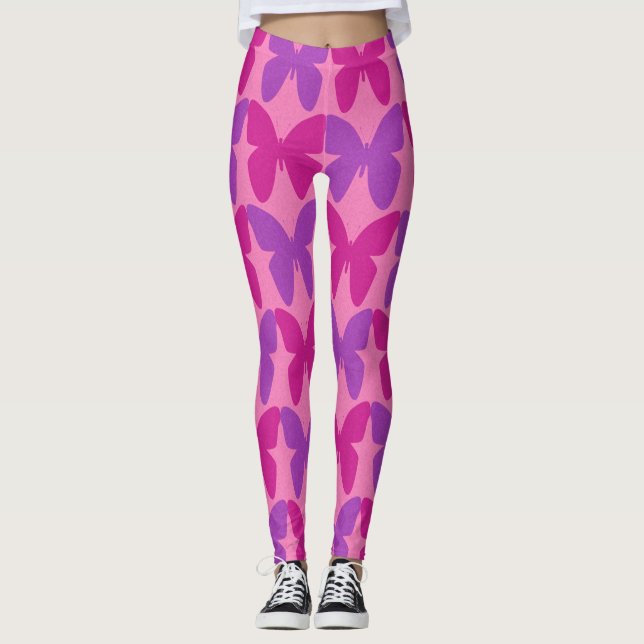 Leggings Motif papillon rose et violet (Devant)