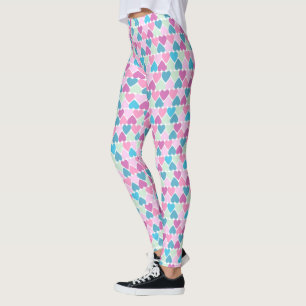 Leggings Motif Pastel Pink Green Hearts