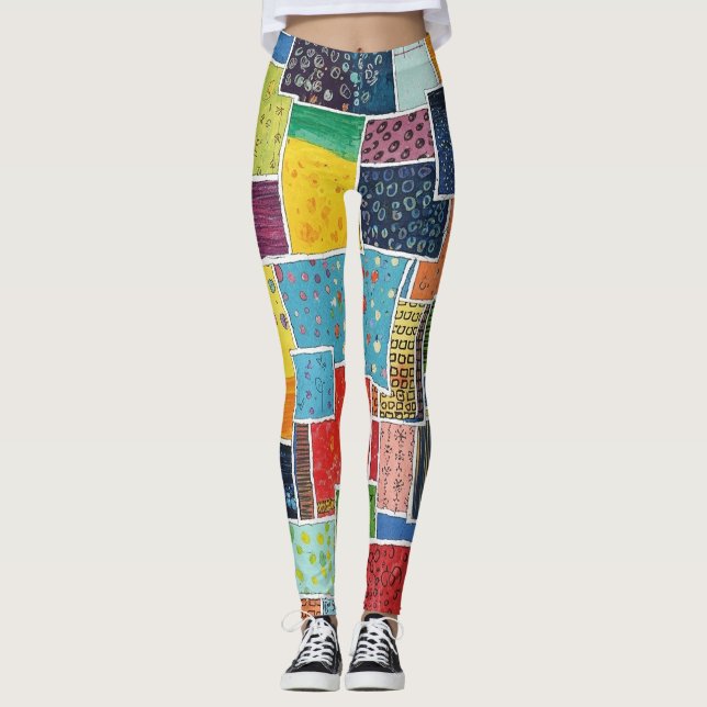 Leggings Motif Patchwork Abstrait Coloré (Devant)