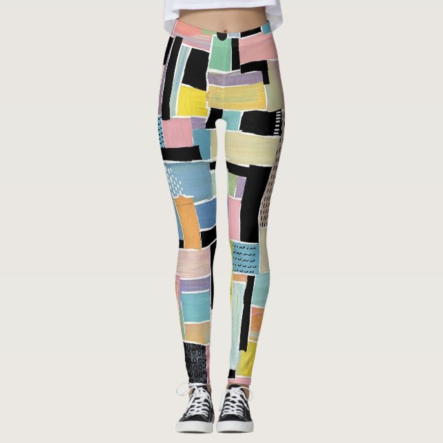 Leggings Motif Patchwork Abstrait Coloré (2) (Devant)