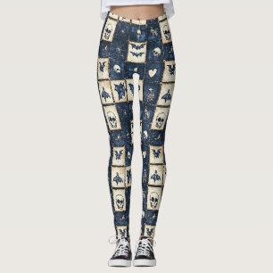 Leggings Motif patchwork en jean Halloween gothique