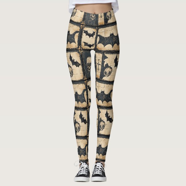Leggings Motif patchwork Halloween en denim rustique (Devant)