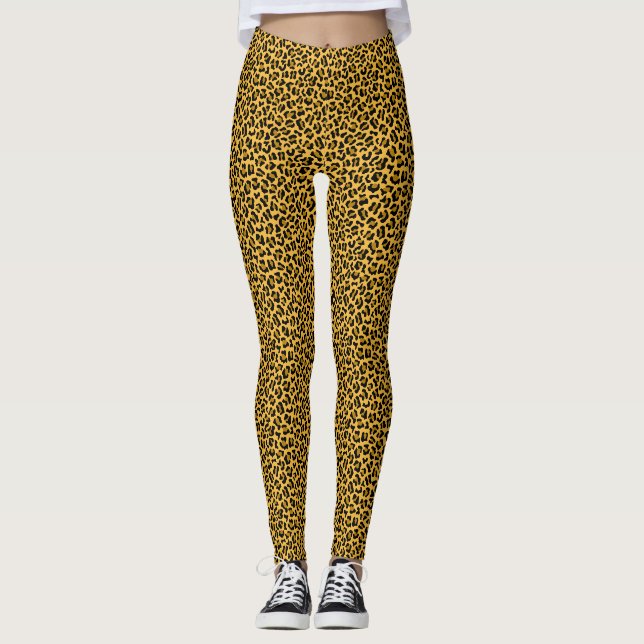 Leggings Motif peau de léopard noir marron (Devant)