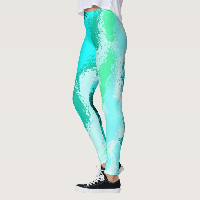 Leggings Motif peint expressif bleu sarcelle vert (Gauche)