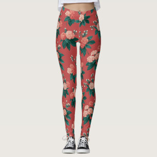 Leggings Motif Peony vintage coloré - Arrière - plan Maroon