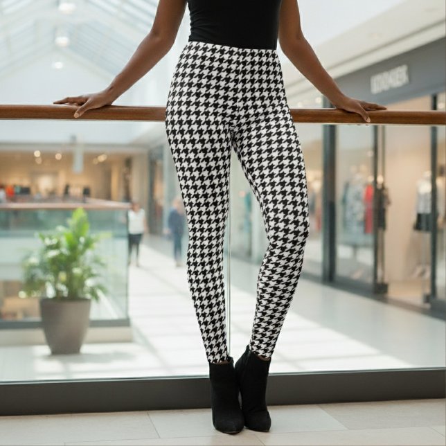 Leggings Motif Pied-de-Poule Noir & Blanc (Houndstooth Pattern Black & White Leggings
)
