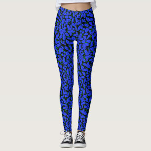 Leggings motif plante A09.blue b BG noir