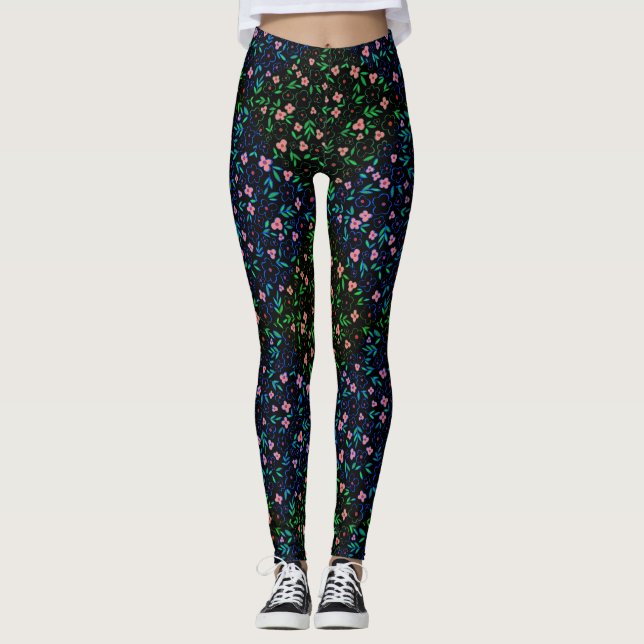 Leggings motif plante A10.b Black BG (Devant)