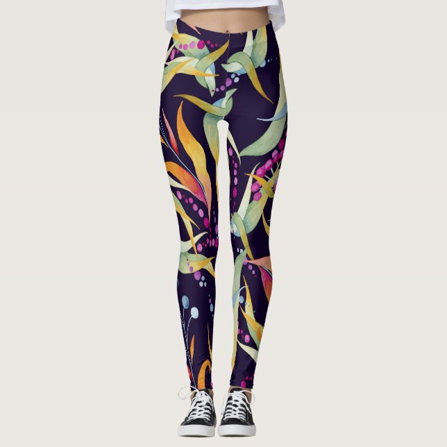Leggings Motif plante diversifié : conception aquarelle tra (Devant)