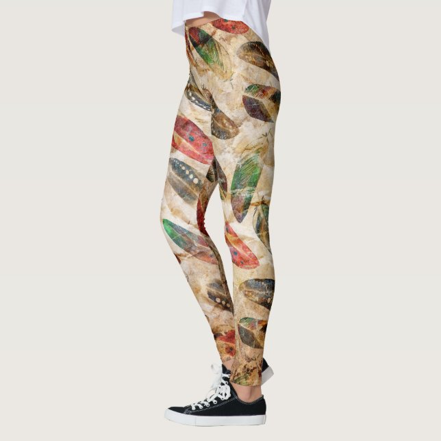 Leggings Motif plumes Boho en détresse (Gauche)