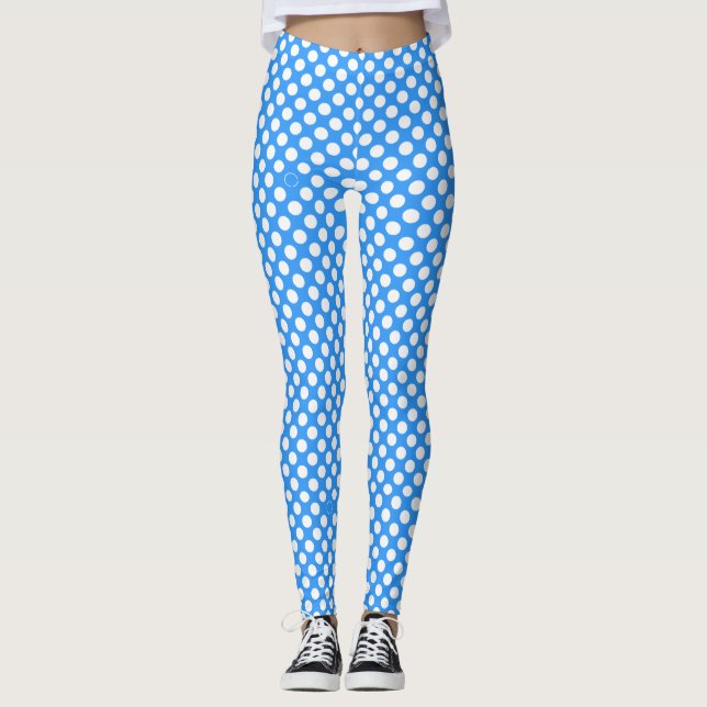 Leggings Motif pois blanc sur aqua Blue (Devant)