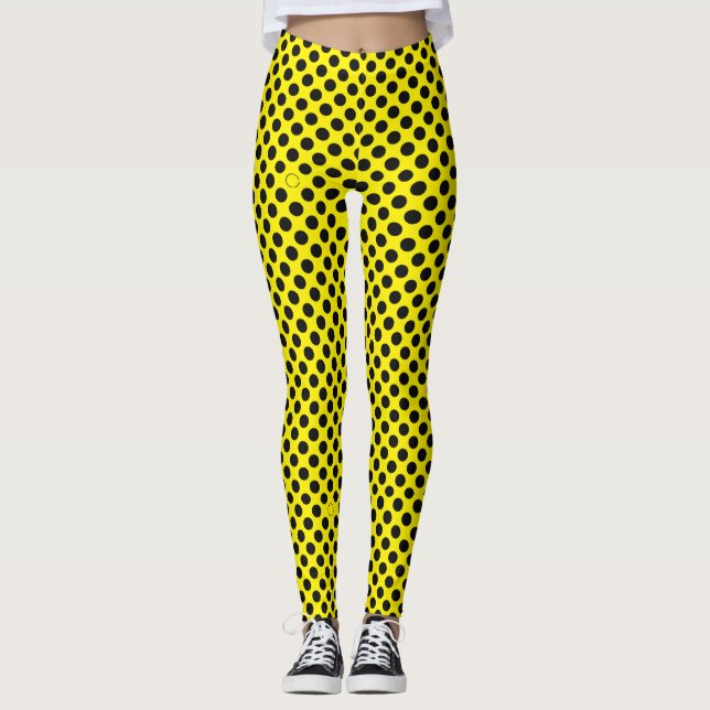 Leggings Motif pois noir sur jaune (Devant)