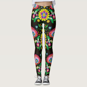 Leggings Motif populaire fleurie : tuiles rétro colorées