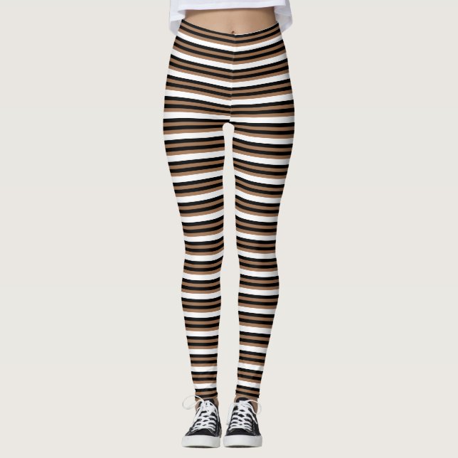 Leggings Motif rayé de rayures de brun horizontal de noir (Devant)