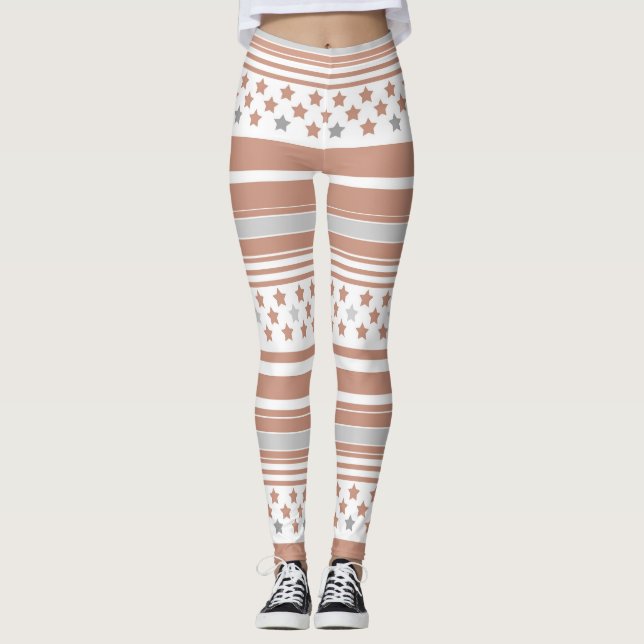 Leggings Motif rayé marron avec étoiles (Devant)
