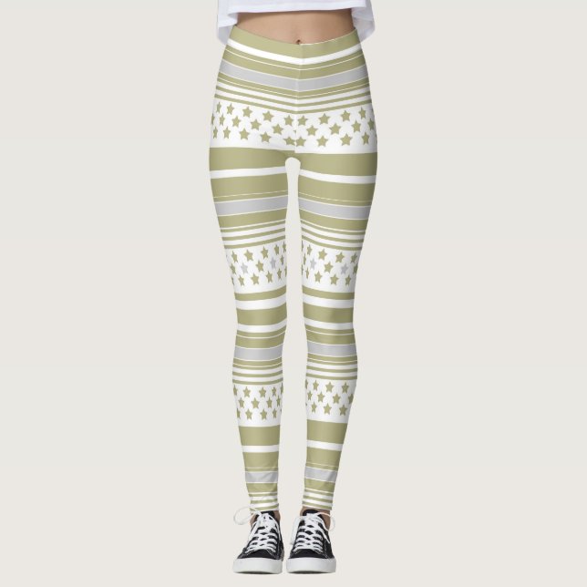 Leggings Motif rayé olive avec étoiles (Devant)