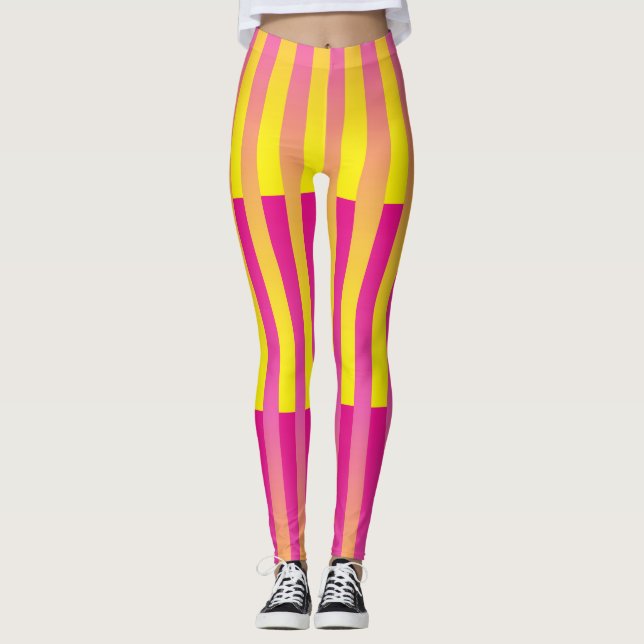 Leggings Motif rayé orange jaune rose (Devant)