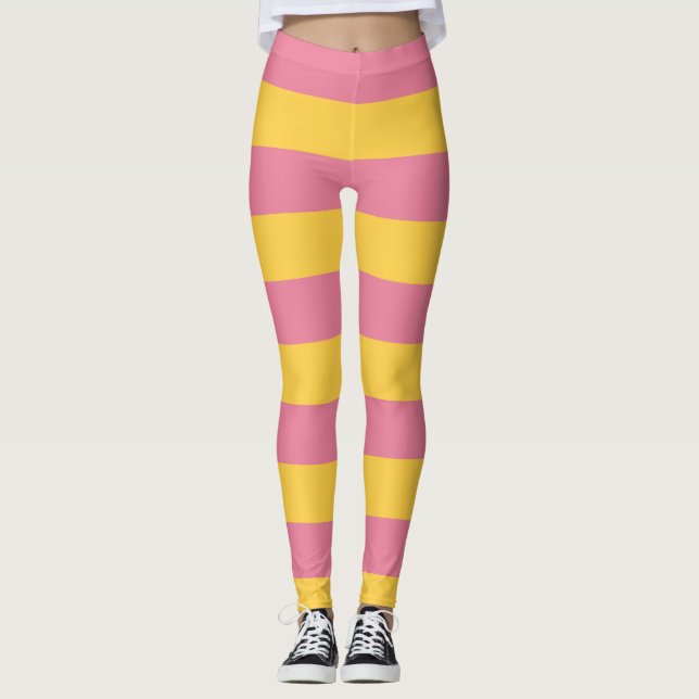 Leggings Motif rayé vertical rose et jaune vibrant (Devant)
