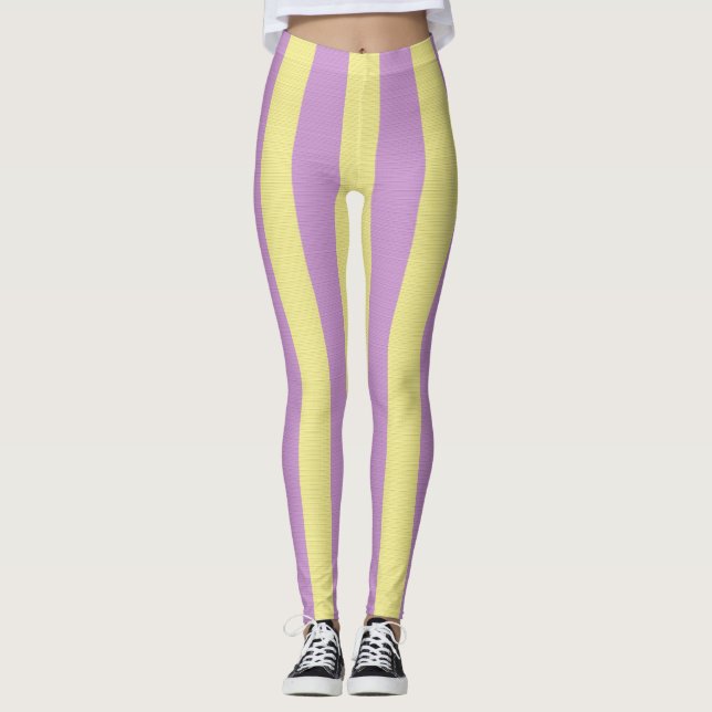 Leggings Motif rayé violet et jaune (Devant)