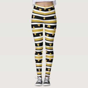Leggings Motif rayure cœurs or luxe