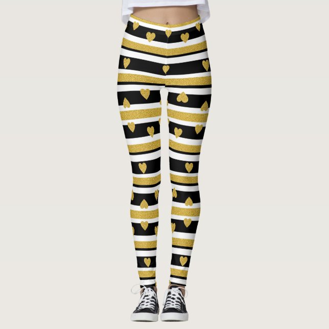 Leggings Motif rayure cœurs or luxe (Devant)