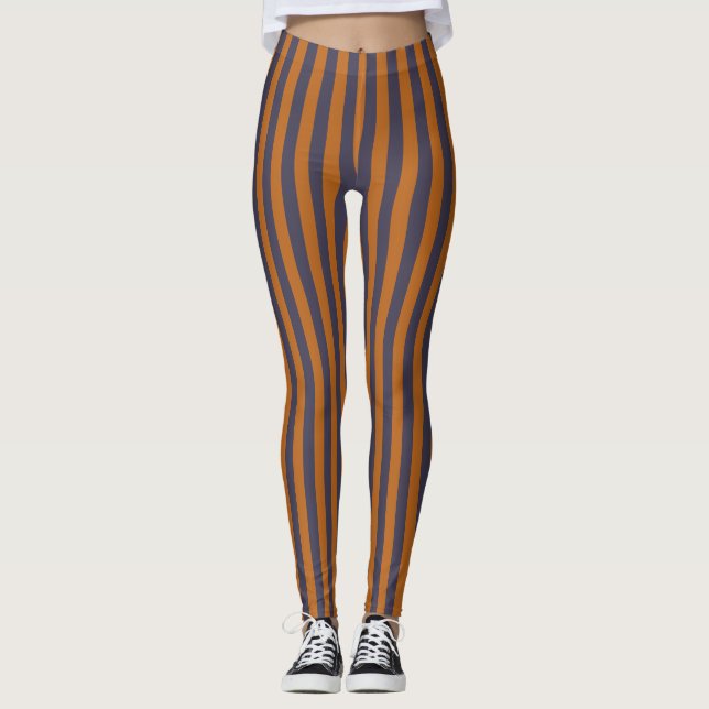 Leggings Motif Rayures Orange Violet (Devant)
