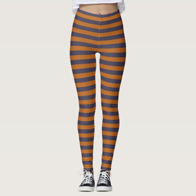 Leggings Motif Rayures Orange Violet (Devant)