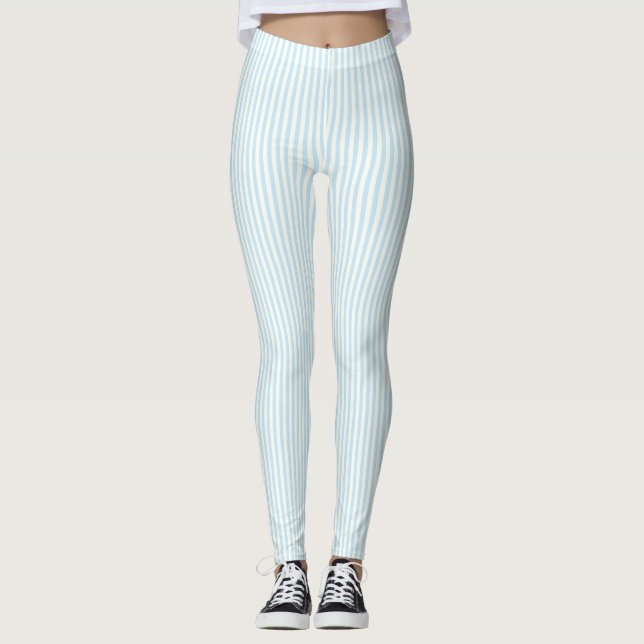 Leggings Motif rayures verticales ivoire bleu clair mignon  (Devant)