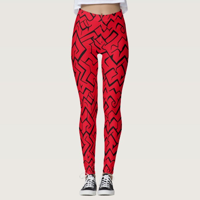 Leggings Motif Red Meander | Maze moderne (Devant)