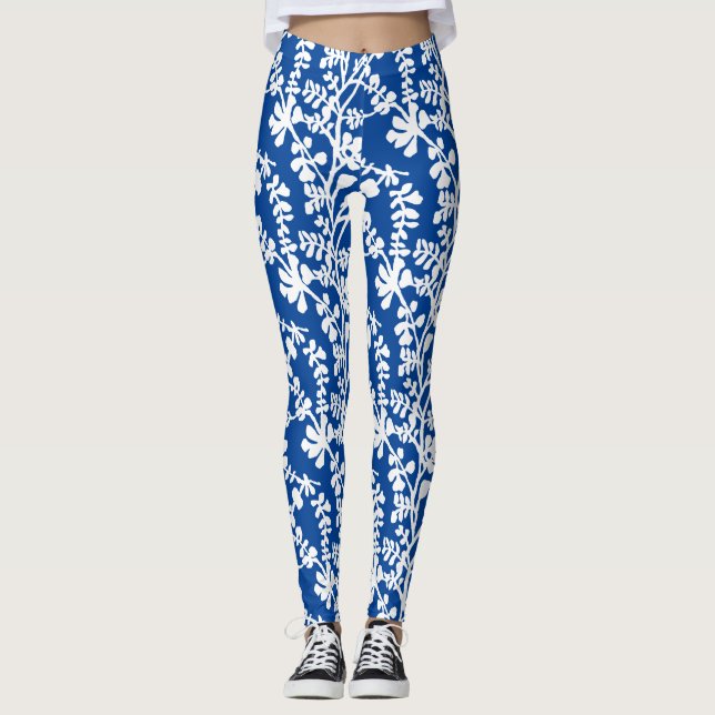 Leggings Motif répétitif Floral Bleu Et Blanc (Devant)