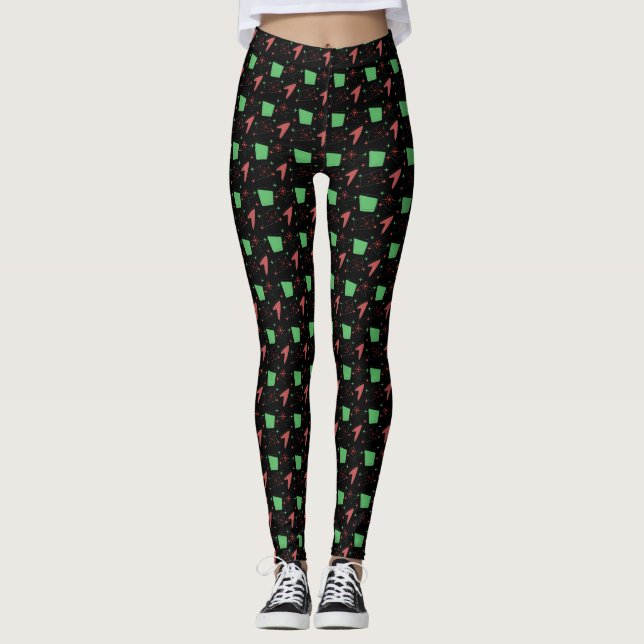 Leggings Motif rétro atomique sur noir (Devant)