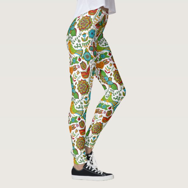 Leggings motif rétro coloré oiseaux & fleurs (Droite)