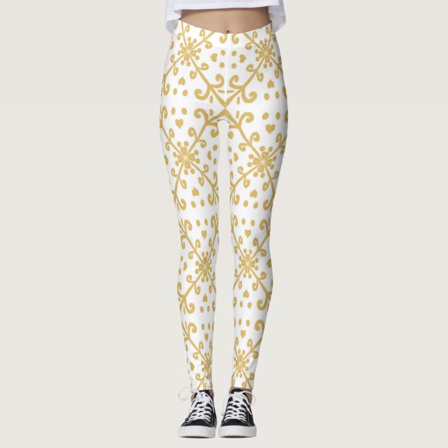 Leggings Motif rétro or et blanc (Devant)