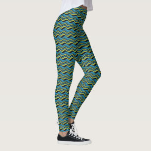 Leggings Motif rétro Super bleu vert gris mer vague