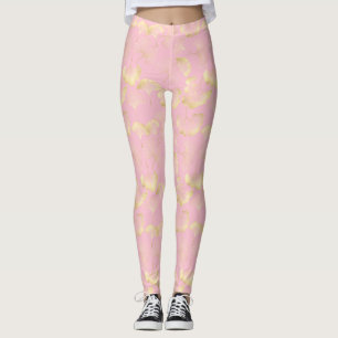 Leggings Motif Rose Art en Ligne Or Ginkgo Japonais