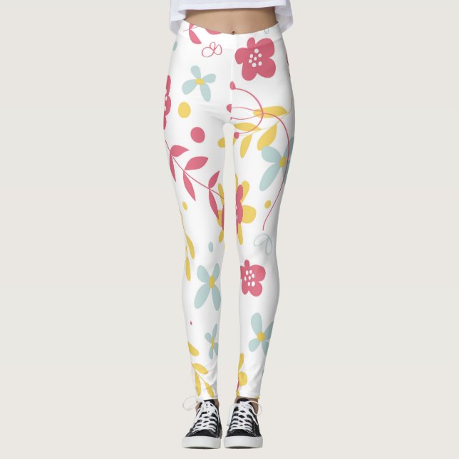 Leggings Motif rose, doré et bleu clair (Devant)