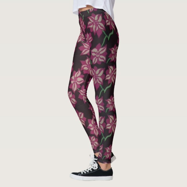 Leggings Motif rose et blanc de dahlia (Gauche)