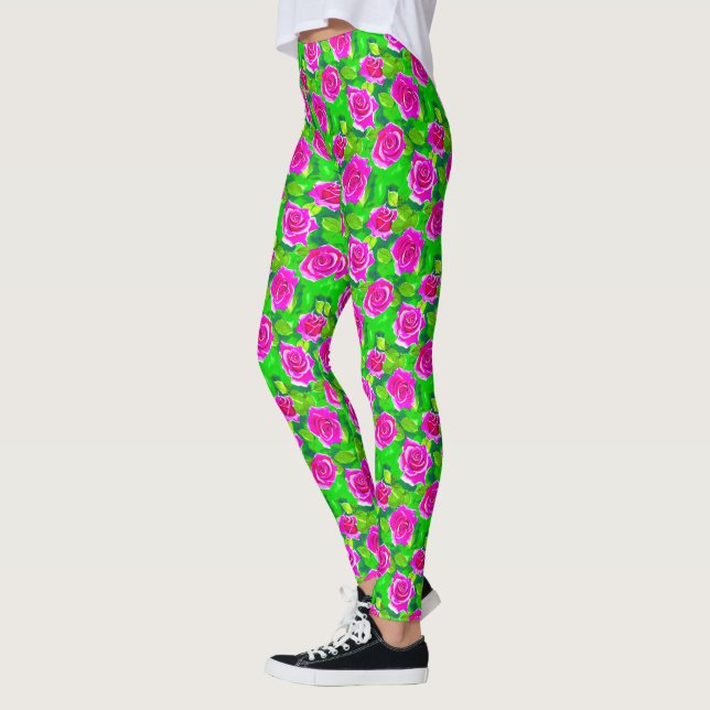 Leggings Motif Rose Fuchsia Pink (Gauche)