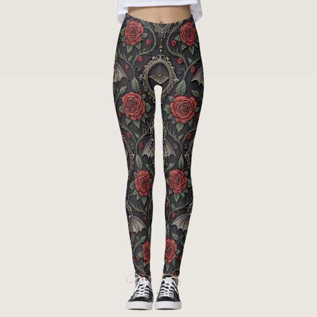 Leggings Motif Rose Gothique Foncé (4) (Devant)