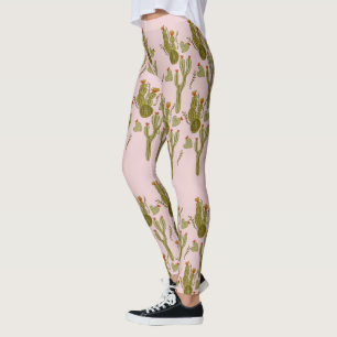 Leggings Motif rose  peint à la main Cactus