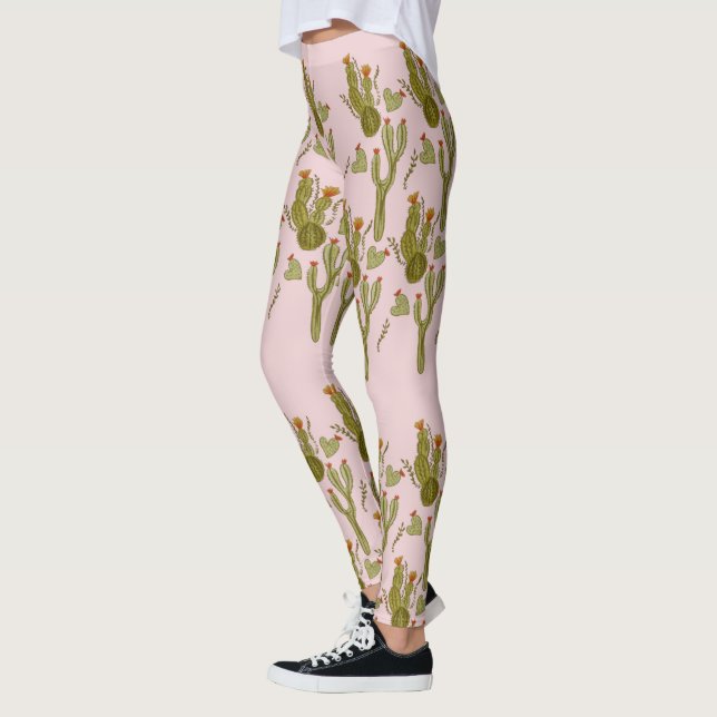 Leggings Motif rose  peint à la main Cactus (Gauche)
